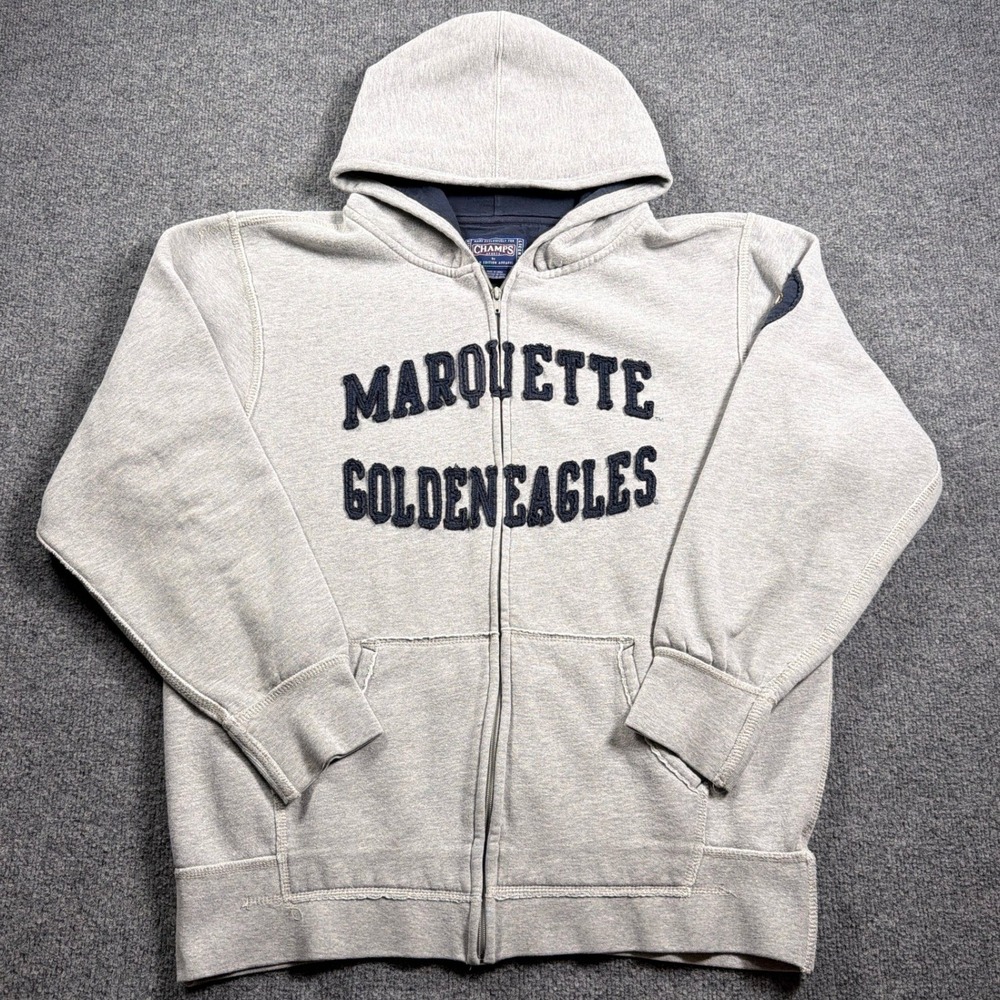 Champs Sports Marquette Golden Eagles Hoodie Mens Large Gray Full Zip Sweatshirt